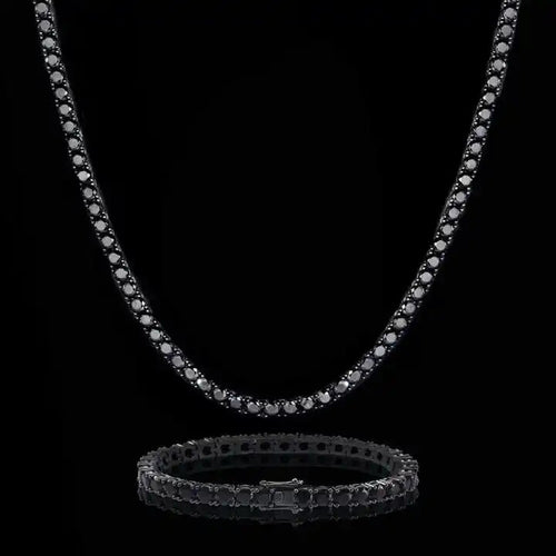 2023 New fashion hip hop Iced Out Bling Women Men jewelry micro pave Round Black Color cz black tennis necklaces bracelets sets